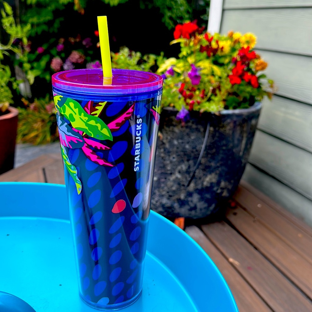 Starbucks venti neon floral tumbler 24oz.  NWT